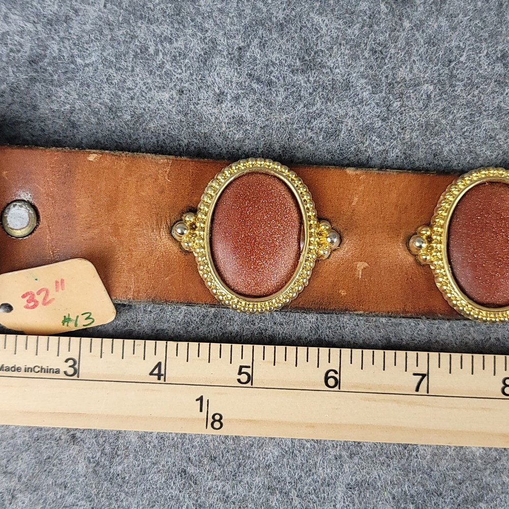 Jacobs Leather Vintage Brown Belt Goldstone Cabochon Concho Plantsville CT 32 - Picture 4 of 13